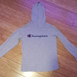 Champion Kids Lightweight Hooded Long Sleeve Top - Gray - Kids Large
